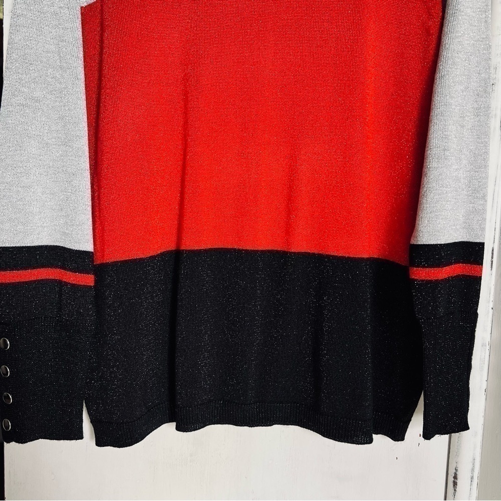 Joseph A Women’s Sparkly Striped Holiday Sweater Lightweight Turtle Neck PXL - Picture 5 of 15